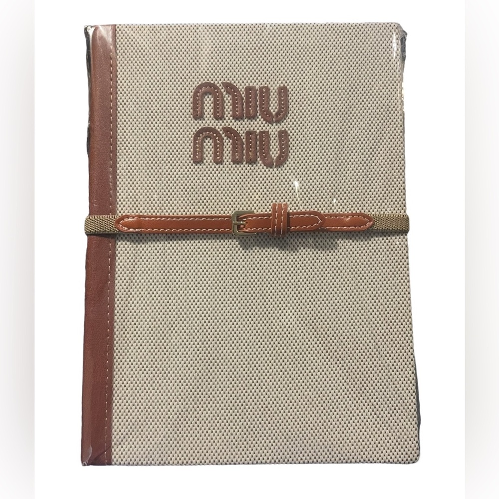 New in Bag Miu Miu Textured Canvas GWP Lined Notebook with Belt Closure